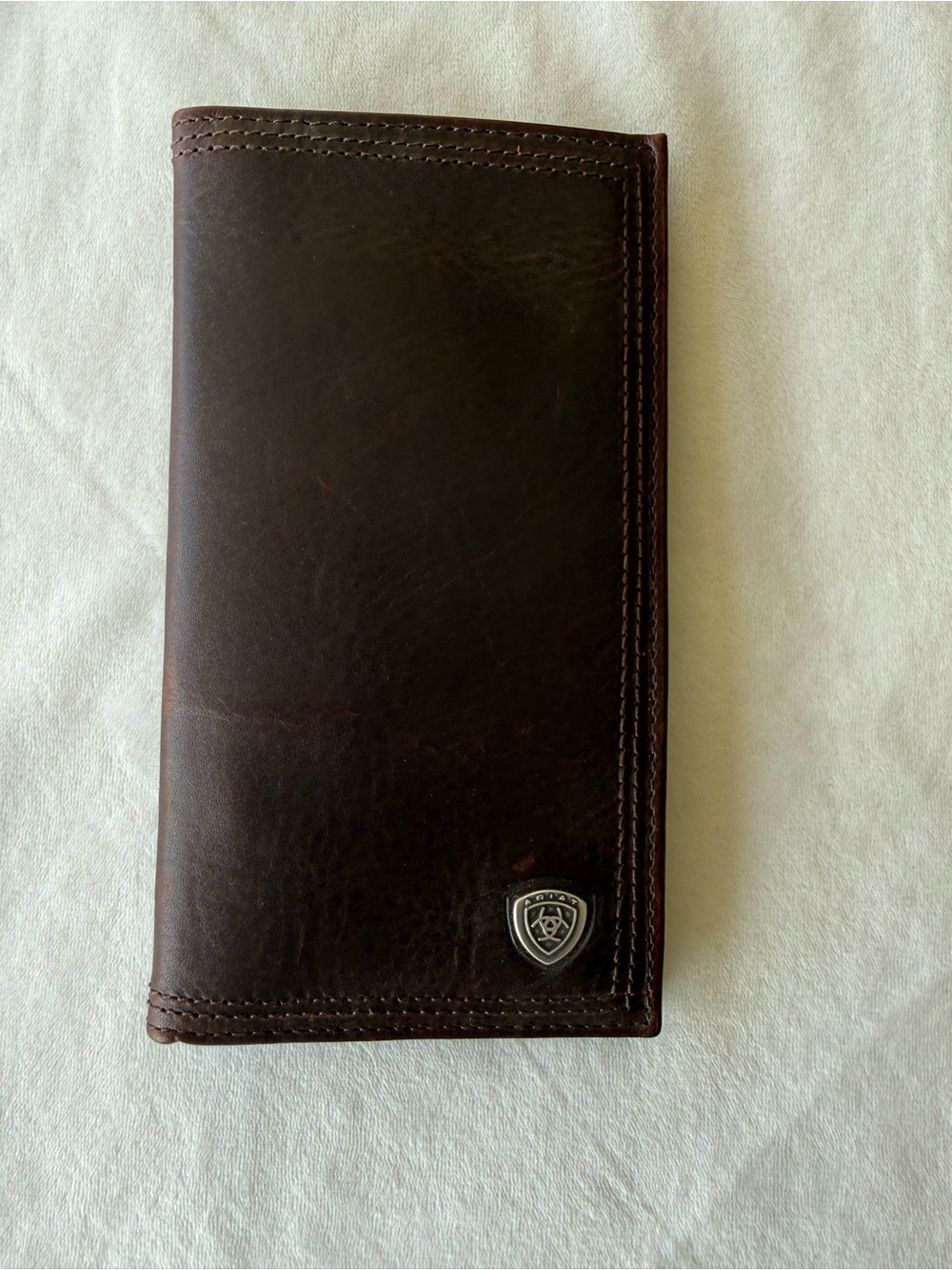 Ariat Dark Brown Leather Long Wallet with Shield Logo checkbook/rodeo wallet